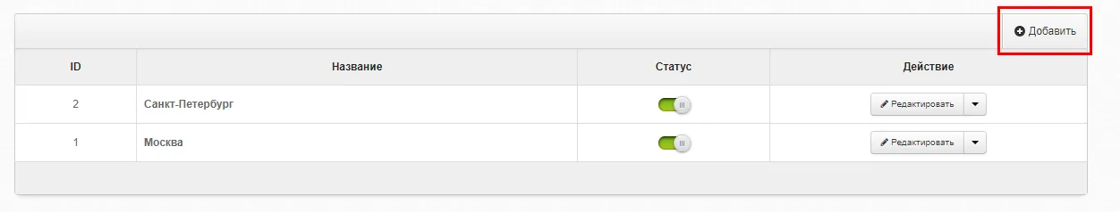 The button for adding a new city