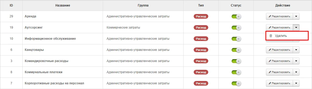 Selecting an entry to delete