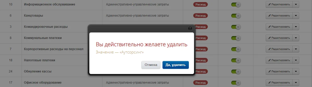 Confirming the deletion of an entry